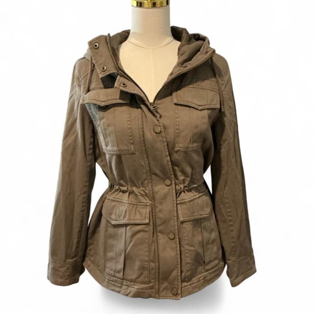 Lucky Brand Utility Jacket Women Medium Khaki Brown Excellent Hooded Field Coat